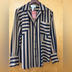 Joseph Ribkoff Navy and Tan Striped Button Down Shirt